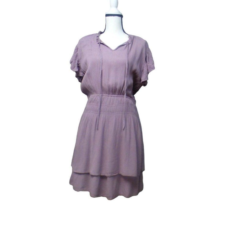 RDI Women’s Flutter Sleeve , Tie Front, Elastic Waist Gauze Crinkle Mini Dress,